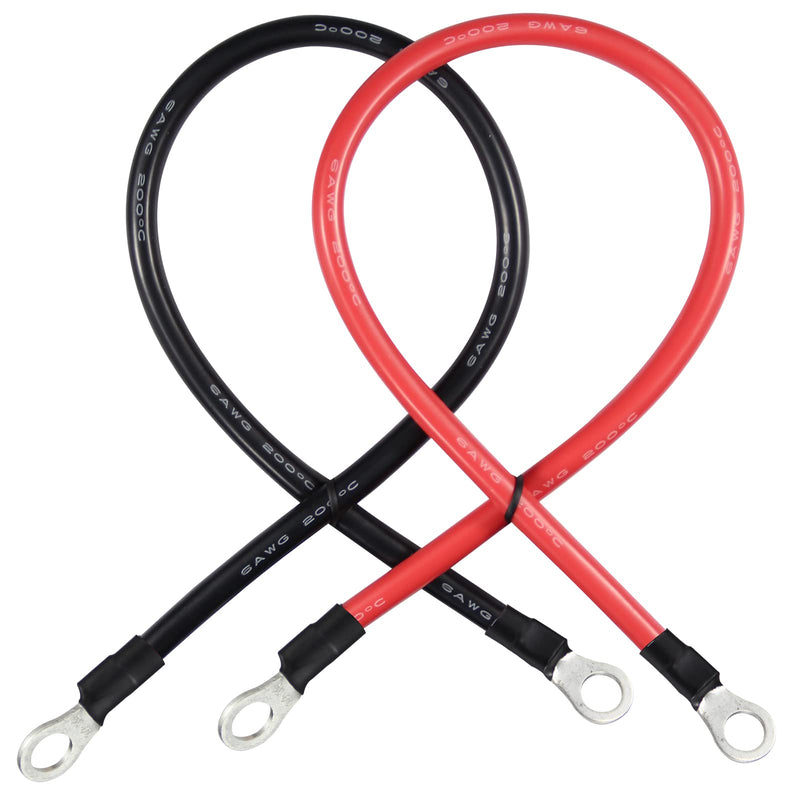 20 Inches 6AWG RV Battery Cables Set - 6 Gauge Marine Grade Battery Cables, Silicone Wire with 3/8” Tinned Ring Terminal for Motorcycle, Automotive, Marine, Solar, ATV, RV, Mower, 2 PCS Set 3/8" Lugs,6AWG