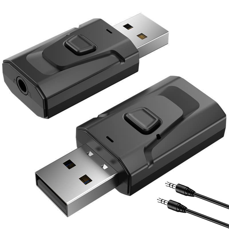SHANFEILU USB Bluetooth 5.0 Adapter 4-in-1 Wireless Stereo Audio Transmitter Receiver Adapter with 3.5mm AUX for Car Aux PC TV Speaker Home Audio System