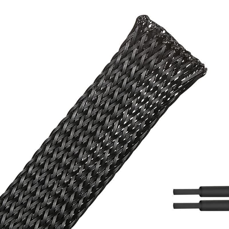 PET Expandable Braided Sleeving Wire Loom 1/2 Inch Cable Wrap Cable Sleeve Wire Protector Sleeve Tubing 25Feet, Black 1/2''-25Feet Pure Black