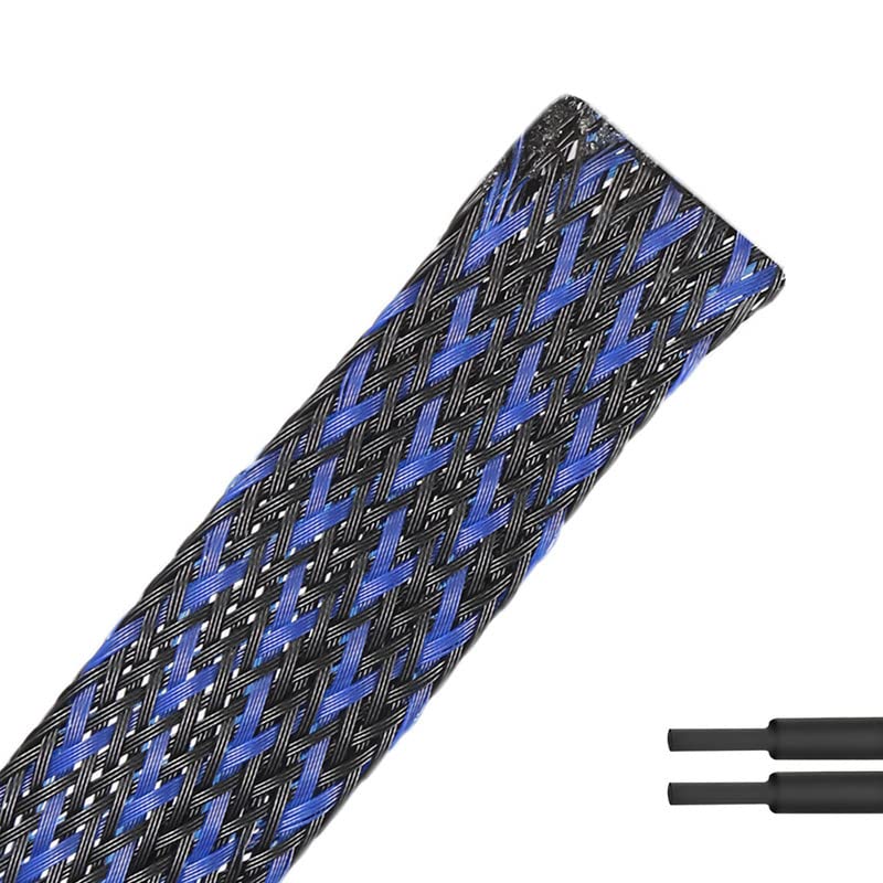 PET Expandable Braided Sleeving Wire Loom 3/4 Inch Cable Wrap Cable Sleeve Wire Protector Sleeve Tubing 25Feet, Blue&Black 3/4''-25Feet Blue & Black