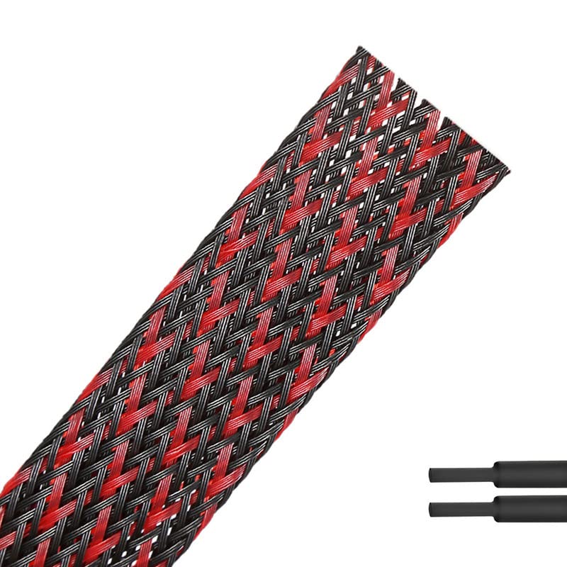 PET Expandable Braided Sleeving Wire Loom 1/4 Inch Cable Wrap Cable Sleeve Wire Protector Sleeve Tubing 25Feet, Red&Black 1/4''-25Feet Red & Black