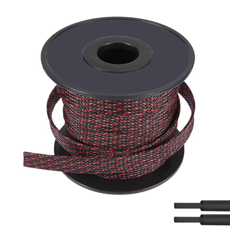 PET Expandable Braided Sleeving Wire Loom 3/4 Inch Cable Wrap Cable Sleeve Wire Protector Sleeve Tubing 100Feet, Red&Black 3/4''-100Feet Red & Black
