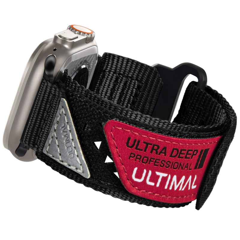 ULTIMAL Band Compatible with Apple Watch 49mm 45mm/44mm/42mm 41mm/40mm/38mm, Tough Breathable Nylon Sports Strap, Hollow Out Design for iWatch Series 8/7/6/5/4/SE/3/2/1/Ultra 45mm/44mm/42mm - L Black
