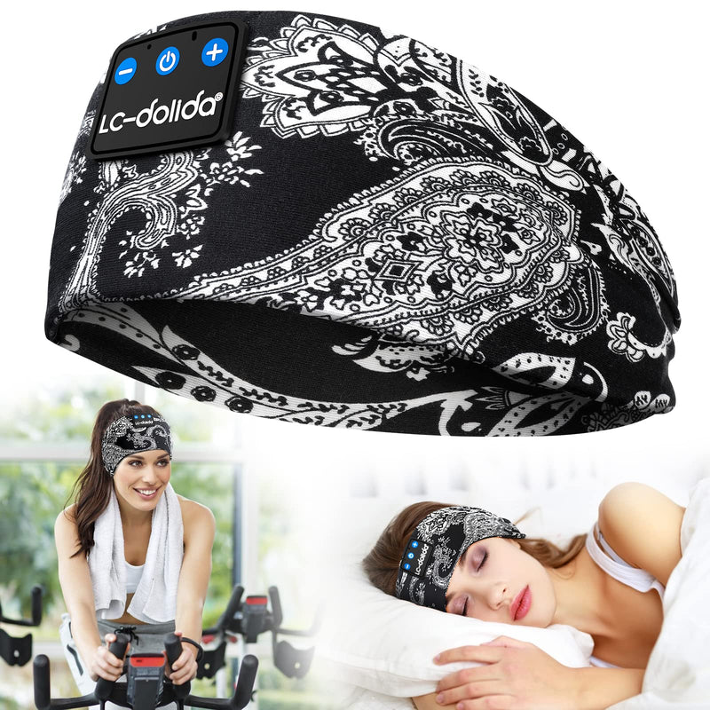 LC-dolida Bluetooth Headband, Cozy Band Wireless Sleep Headphones Sleep Mask with Thin HD Stereo Speakers Perfect for Side Sleepers, Sport, Yoga, Travel,Workout Music Headband Best Gifts for Men Women Boho