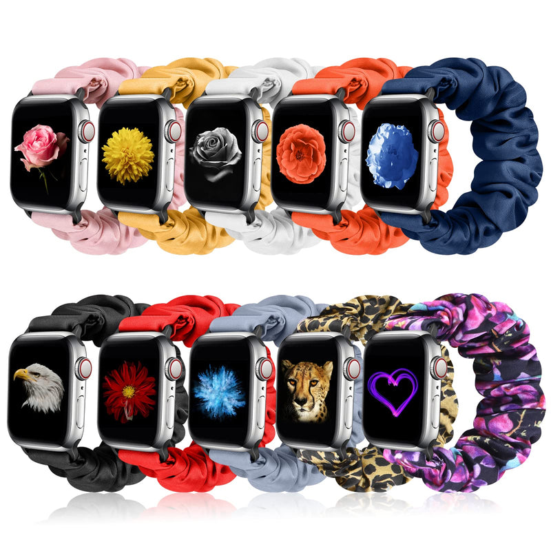 Fimpressiont 10 Packs Compatible with Apple Watch Bands Scrunchies 38mm 40mm 41mm 42 mm 44mm 45mm Women Girls Cute Cloth Pattern Printed Fabric Wristbands Straps Band for iWatch Series 8/7/6/5/4/3/2/SE 38mm/40mm/41mm-Small