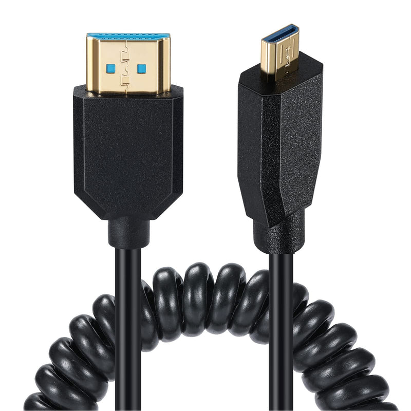 Thin 8K HDMI to Micro HDMI Cable 2.1 Version, MOTONG Coiled Gold-Plated Micro HDMI D to HDMI Male to Male Cable Cord, 8K@60Hz 4K@120Hz 48Gbps, Support Dynamic HDR for Digital Cameras(M to M, 1.2M) M to M