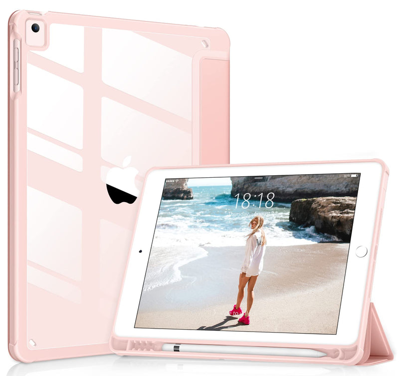 DTTOCASE iPad 6th / 5th Generation 9.7 inch Case (2018/2017), iPad Air 2 & 1 9.7 Inch (2014/2013) Case with Clear Transparent Shockproof Back Cover [Built-in Pencil Holder, Auto Sleep/Wake]-Rose Gold Rose gold