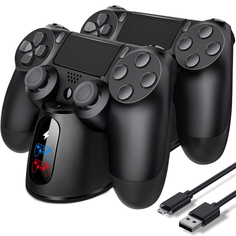 PS4 Controller Charger Station, PS4 Charger PS4 Charging Station for Playstation 4 Dualshock 4 Controller, Upgraded PS4 Charging Dock Station with Fast-Charging Port for Playstation 4 Controllers Black-Blue