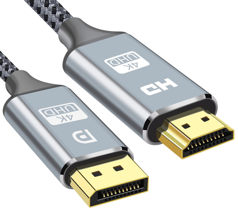 4K Display-Port to HDMI Cable 6FT, Pizucb DP to HDMI Male to Male Cord, only one-Way Work, Nylon Braid Gold-Plated Compatible with HP, DELL, Lenovo, ASUS, AMD, NVIDIA, Monitor, Projector, HDTV, etc…