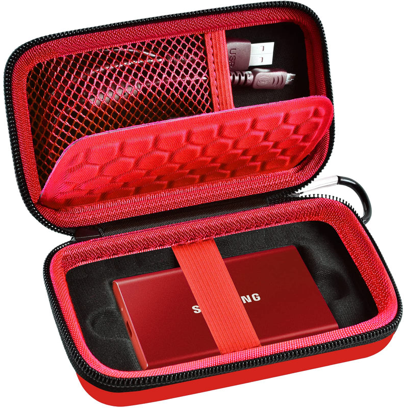 Case Compatible with Samsung T7/ T7 Touch Portable SSD 1TB 2TB 500GB USB 3.2 External Solid State Drive, Travel Carrying Storage Organizer Fits for USB Cables and More Accessories (Red) Red