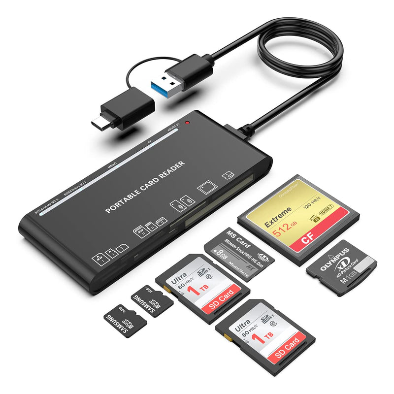 USB C USB3.0 Multi Card Reader, SD/TF/CF/Micro SD/XD/MS 7 in 1 Memory Card Reader/Adapter/Hub for SD SDXC SDHC CF CFI TF Micro SD Micro SDXC Micro SDHC MS MMC UHS-I Cards,for Windows/Mac/Linux/Android USB A+C