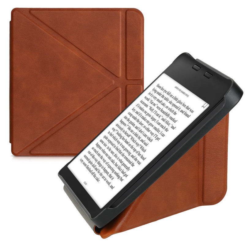 kwmobile Origami Case Compatible with Kobo Libra 2 - Case Ultra Slim Fit PU Leather Cover with Stand - Brown
