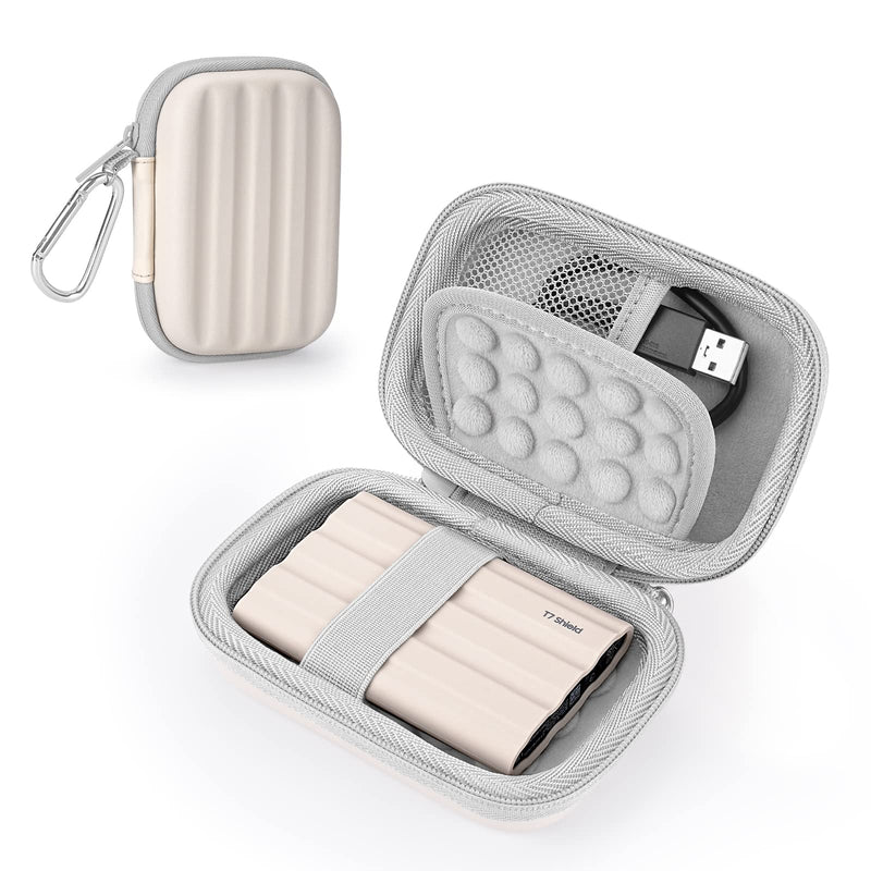 YINKE Carrying Case Compatible with Samsung T7 Shield/T7/T7 Touch Portable SSD USB 3.2 1TB, 2TB, 500GB, Hard EVA Portable Travel Storage Protective Cover (Beige) Beige