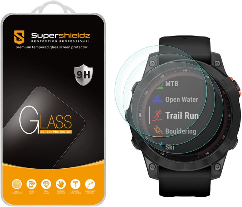 (3 Pack) Supershieldz Designed for Garmin Fenix 7/ Fenix 7 Solar/Fenix 7 Sapphire Solar (47mm) Tempered Glass Screen Protector, 0.33mm, Anti Scratch, Bubble Free