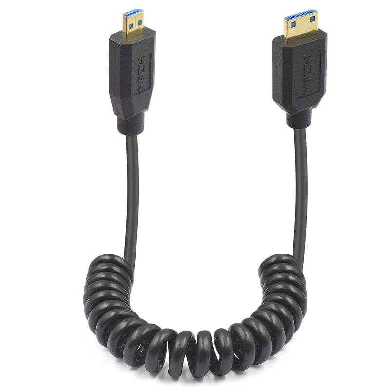 Duttek 8K Micro HDMI to Mini HDMI 2.1 Coiled Cable, 48Gbps Extreme Thin Mini HDMI Male to Micro HDMI Male Cable Support Dynamic HDR for Cameras Camcorder DC 4FT/1.2M