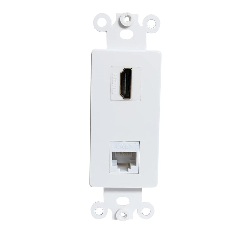 BUPLDET HDMI and Ethernet CAT6 Decora Insert Wall Plate White - HDMI RJ45 Keystone Insert for Midsize/Oversize Cover Plate CAT6+HDMI