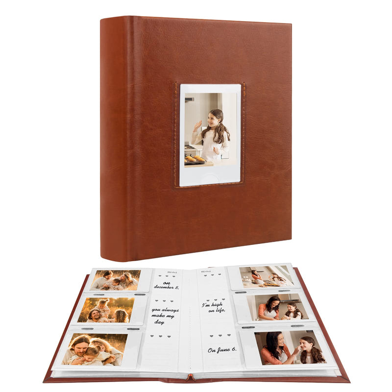 Photo Album for Fujifilm Instax Mini Camera, Polaroid Camera, Instax Photo Album with Memo Areas Mini Polaroid Photo Album Book 180 Pockets for Fujifilm Instax Mini 11 9 8 40 Evo Instant Camera, Brown