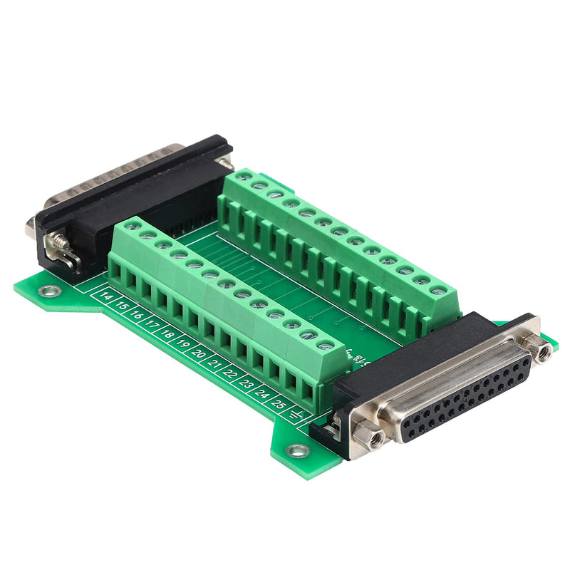 Jienk 1Pcs DB25 Male to Female Terminal Breakout Board, RS232 D-SUB Serial to 25pin Port Terminal Block Gender Changer Connector DB25 Male to Female（1pcs）