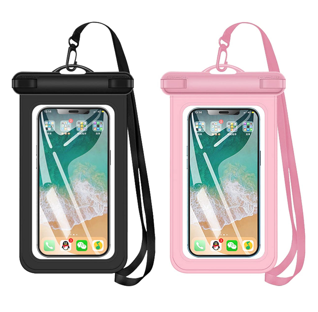 Waterproof Case Universal Phone Holder Pouch, Underwater Cellphone Dry Bag Compatible with iPhone 13/12/11 Pro XS MAX XR X 8 7 6 Plus Samsung S22 S20 and More Up to 7 Inches (Black+Pink) Black+Pink