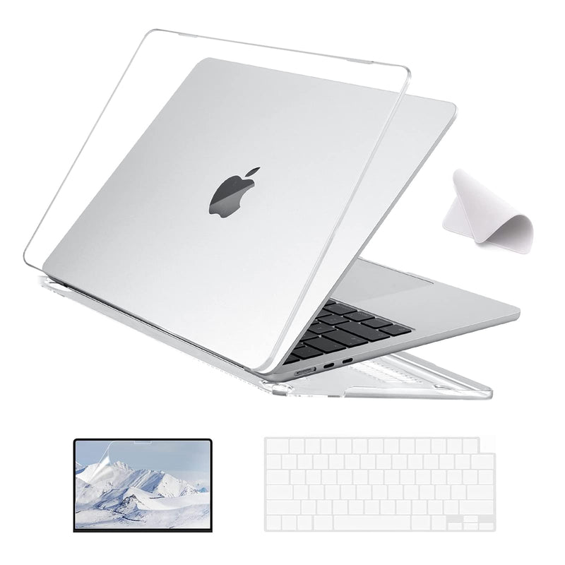 EooCoo Compatible with New MacBook Air 13.6 inch Case 2022 A2681 M2 Chip with Retina Display，Plastic Hard Shell Case + TPU Keyboard Skin Cover + Polishing Cloth + Screen Protector - Crystal Clear