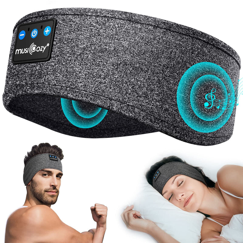 MUSICOZY Sleep Headphones Bluetooth Headband Wireless Music Headband Headphones, Sports Sleeping Headphones Sleep Mask with Ultra-Thin HD Stereo Speakers Perfect for Insomnia Workout, Jogging, Yoga Light Grey