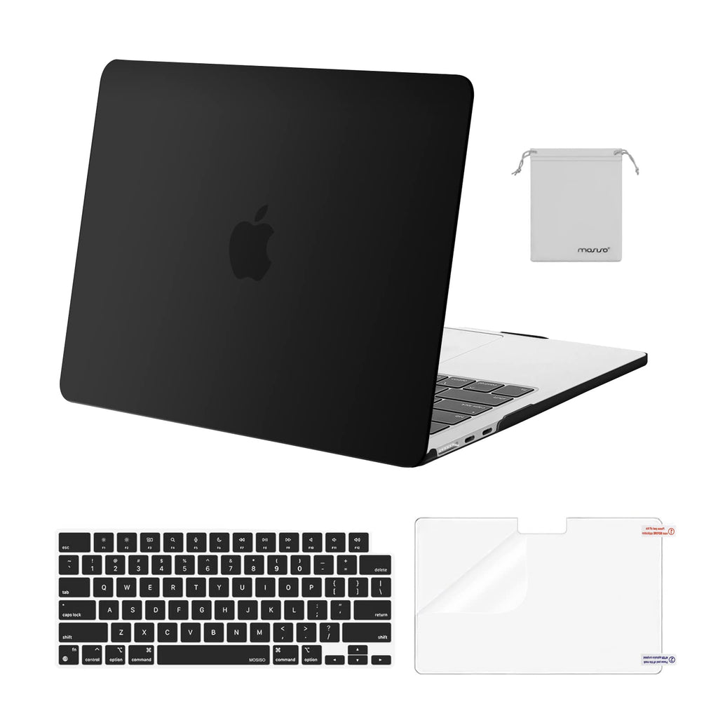 MOSISO Compatible with MacBook Air 13.6 inch Case 2022 Release A2681 M2 Chip with Liquid Retina Display Touch ID, Plastic Hard Shell Case&Keyboard Cover&Screen Protector&Storage Bag, Black