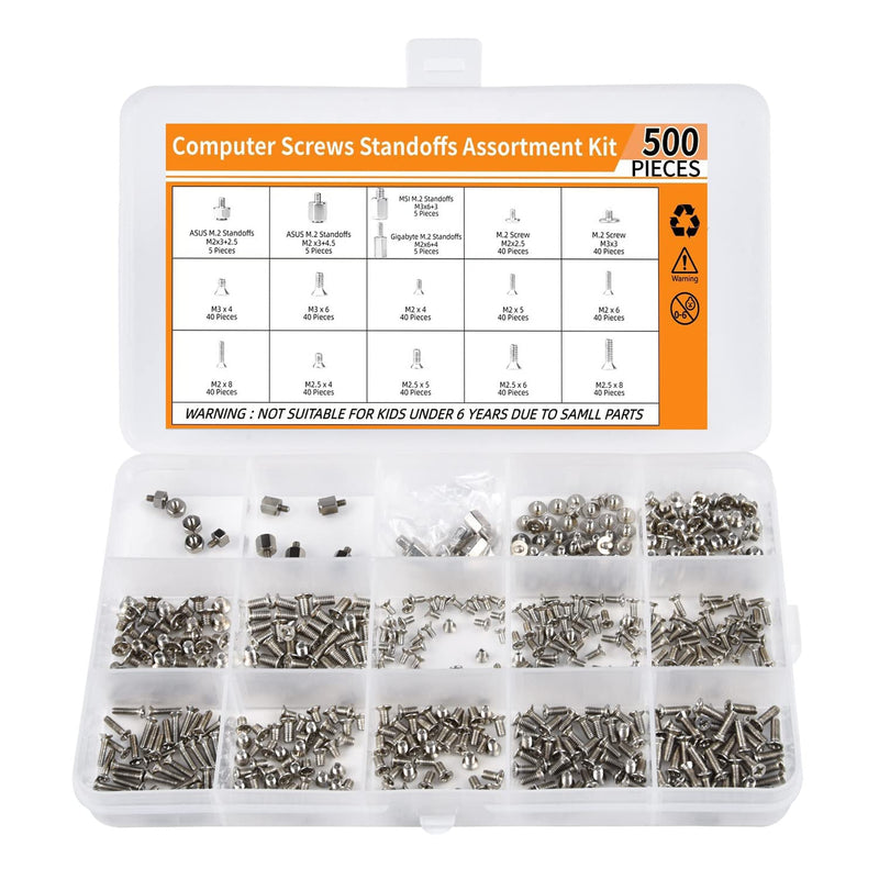 500PCS M.2 SSD Screw Kit, M.2 Standoff and Screw Kit for Asus Gigabyte MSI ASRock Motherboards, M.2 M2.5 M3 SSD Mounting Screws for Asus HP Dell Lenovo MSI Laptop Notebook DIY PC Computer 500PC