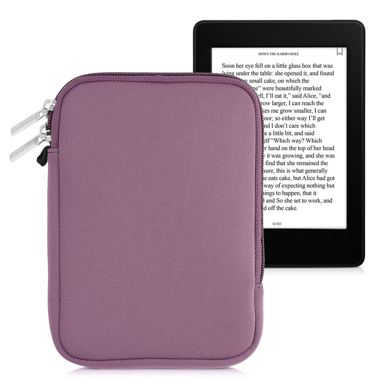 kwmobile Neoprene e-Reader Pouch Size 6" eReader - Universal eBook Sleeve Case with Zipper, Wrist Strap - Lavender