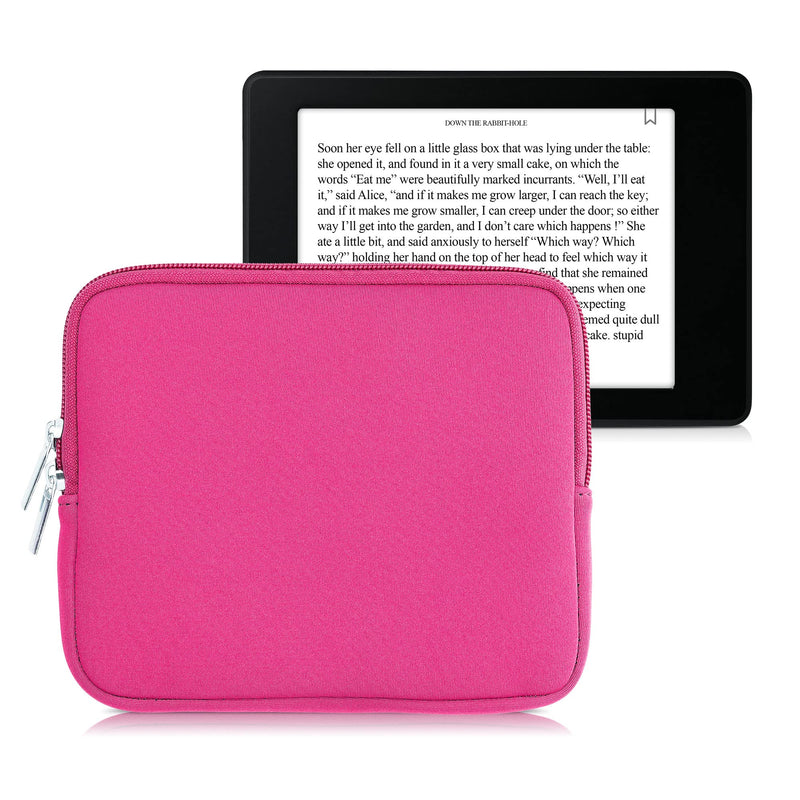 kwmobile Neoprene e-Reader Pouch Size 6,8-7" eReader - Universal eBook Sleeve Case with Zipper, Wrist Strap - Neon Pink