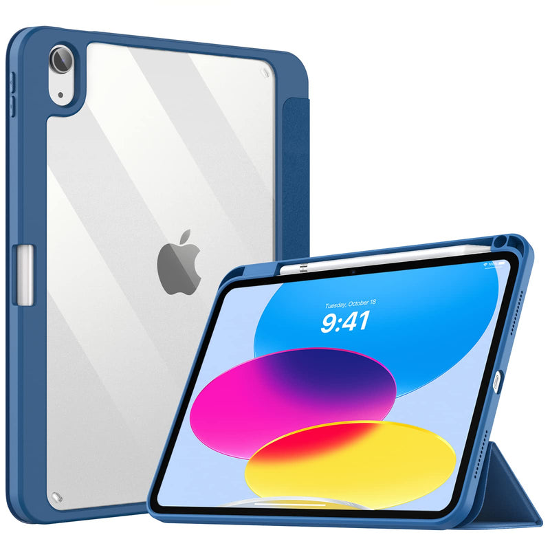 TiMOVO Case for iPad 10th Generation 2022, iPad 10 Case with Pencil Holder, Hybrid Slim Tri-fold Stand Protective Cover for iPad 10.9 inch, Smart Shell with Clear Back, Auto Wake/Sleep - Abyss Blue
