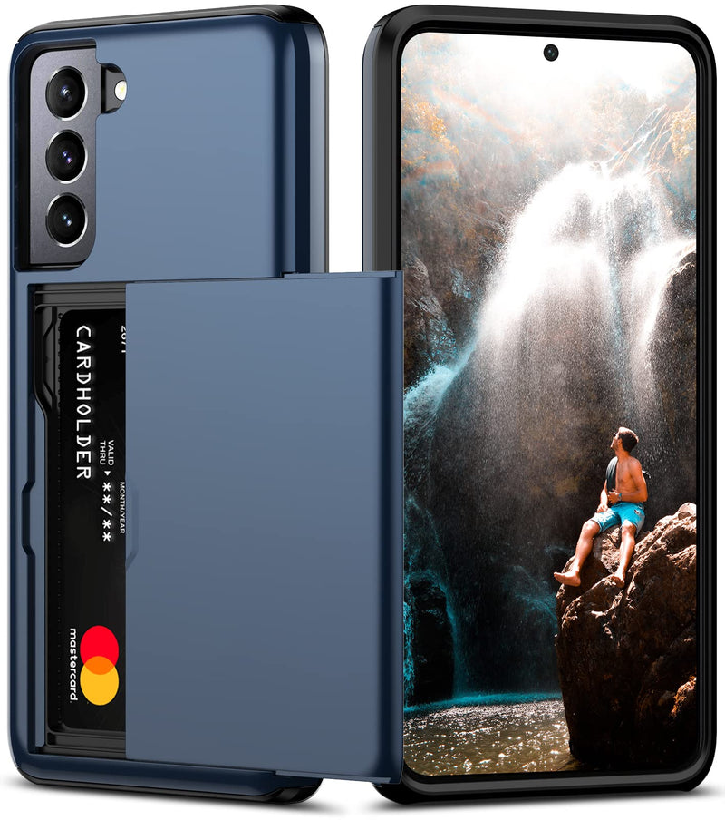 Nvollnoe for Samsung S21 FE Case with Card Holder Dual Layer Heavy Duty Protective Galaxy S21 FE Case Hidden Card Slot Slim Wallet Case for Samsung S21 FE 5G 6.4''(Blue) Blue