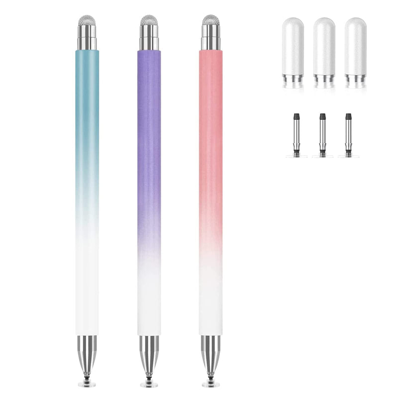 Stylus Pens for Touch Screens, 2 in 1 High Precision Universal Stylus Pen for iPad Compatible with Apple, iPhone, iPad, Android, Microsoft Tablets, Phones, 3 Pack-Blue, Pink, Purple Blue, Pink, Purple