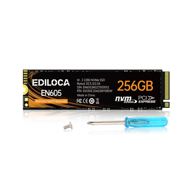 EDILOCA EN605 256GB M.2 SSD, NVMe1.3 PCIe Gen3 x4 SSD Internal Hard Drive, M.2 2280 - Read/Write Speed up to 2150/1300 MB/s - Internal SSD Compatible with Laptop & PC Desktop
