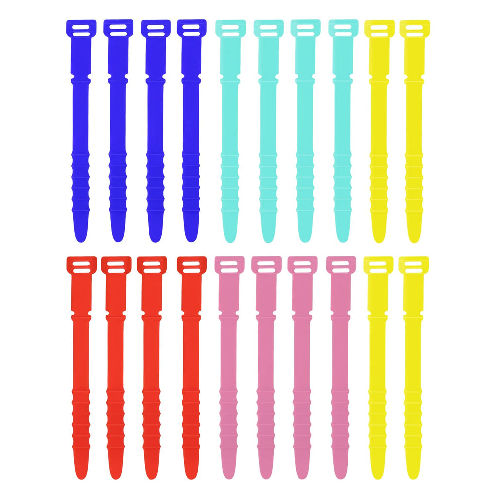 SAVITA 20pcs Cord Organizers, 4.5 Inch Reusable Wire Ties Cord Organizer Straps Elastic Silicone Cord Organizer Cable Straps for Cords Phone Charging Cable Wire Labels Headphones (5 Colors) dark blue, rose pink, green, yellow, red