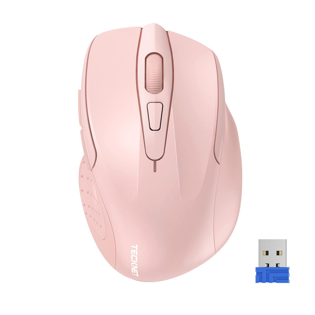 Wireless Mouse, TECKNET Pro 2.4G Ergonomic Wireless Optical Mouse with USB Nano Receiver for Laptop,PC,Computer,Chromebook,Notebook,6 Buttons,24 Months Battery Life, 2600 DPI, 5 Adjustment Levels Pink