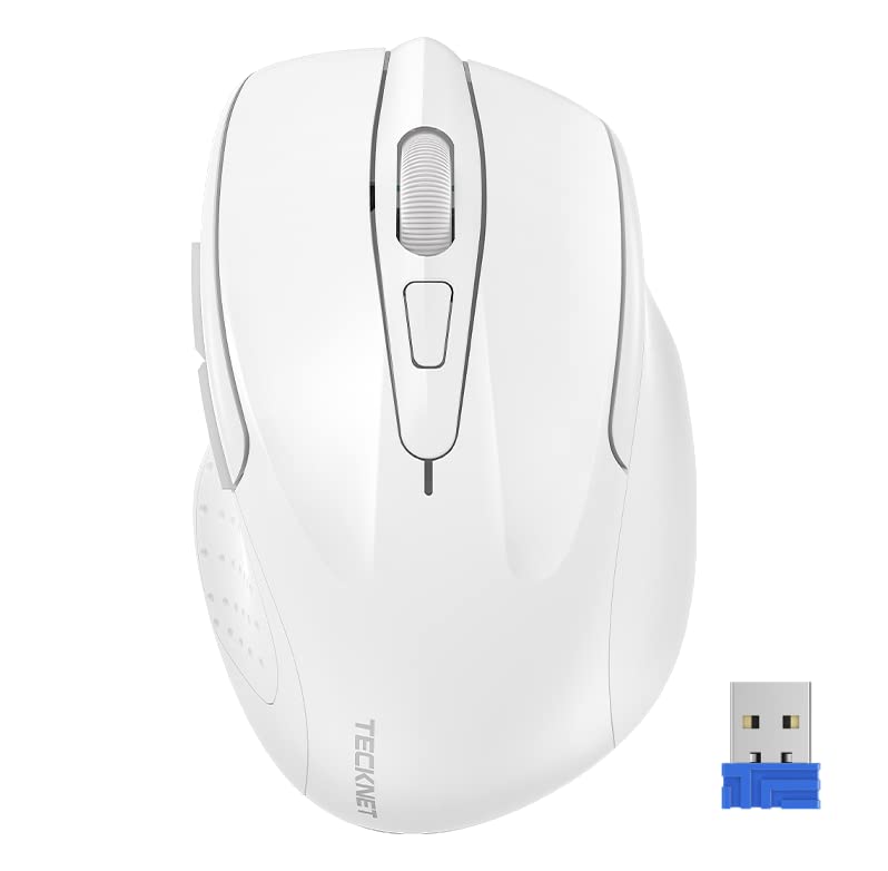 Wireless Mouse, TECKNET Pro 2.4G Ergonomic Wireless Optical Mouse with USB Nano Receiver for Laptop,PC,Computer,Chromebook,Notebook,6 Buttons,24 Months Battery Life, 2600 DPI, 5 Adjustment Levels White