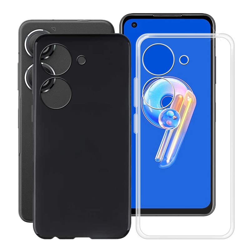 HGJTF Phone Case for Asus Zenfone 9 (5.9"), 2 Pcs Shockproof Soft Silicone Shell, Ultra-Thin, Anti-Scratch, TPU Bumper Back Cover for Asus Zenfone 9 - Clear + Black