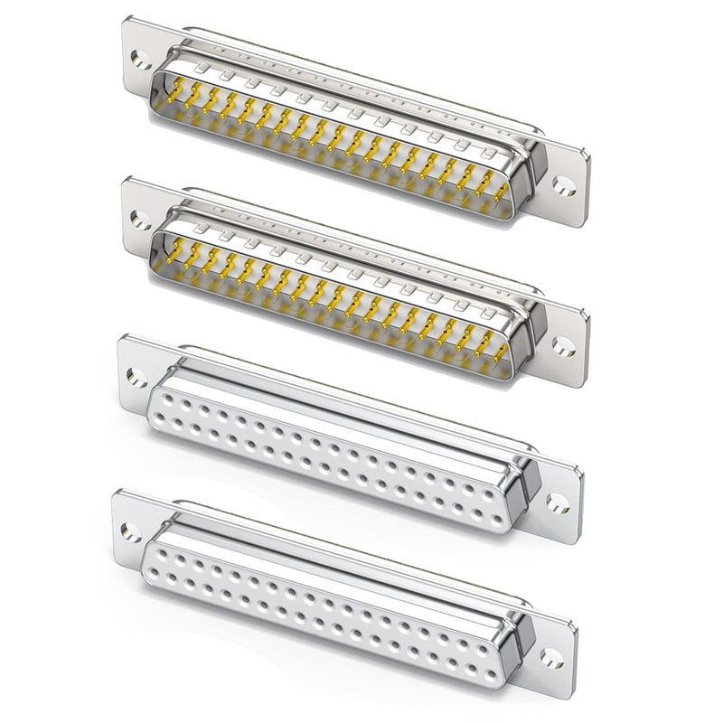 Jienk 4PCS DB37 RS232 Serial D-SUB Solder Cup Connectors, Gold Plated Joints RS232 Serial Port 37Pin D Sub Couplers(Male x 2, Female x 2)