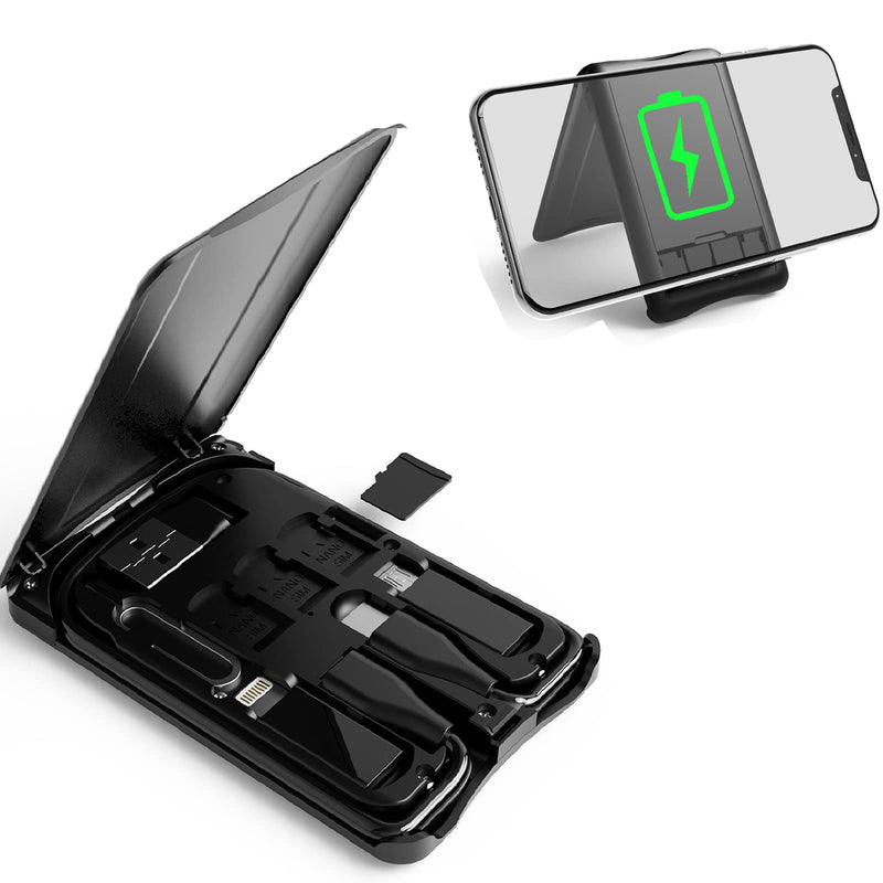 Data Cable Box with Wireless Charger, Multi-Type Charging Cable Convertor, Multi-Function Wireless Charger Adapter, Built-in Card Reader, Can Use as Phone Holder
