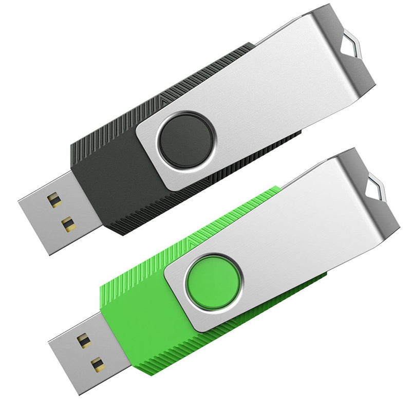 Aiibe 128GB Flash Drive 2 Pack 128GB USB Flash Drive Thumb Drive Zip Drive USB 2.0 Memory Stick USB Drive with Keychain (128G, 2 Colors: Black Green)