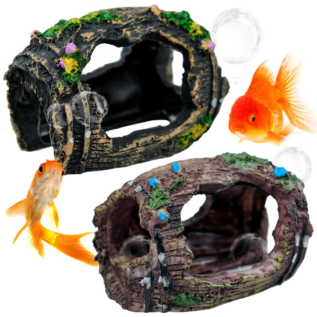 2 Pieces Broken Barrel Aquarium Decorations, Caves Hide Hut Fish Tank Ornaments, Shipwreck Theme Landscaping Hideouts Accessories