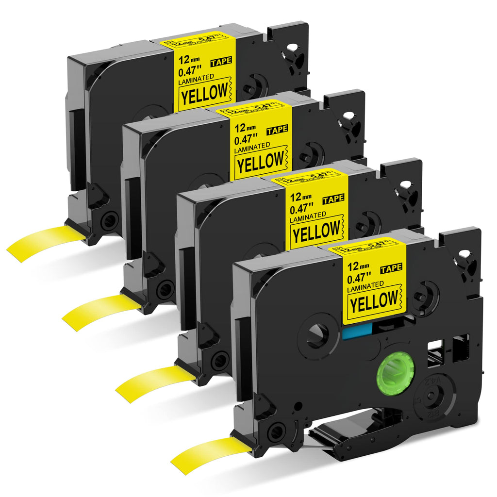 Compatible Yellow Label Tape Replace for Brother TZe-631 TZe631 TZ Tape 12mm 0.47 Inch Laminated, Black on Yellow, Work with Brother P-Touch Label Maker PTD600VP PTD210 PTH110 PTD220 PTD400AD, 4-Pack