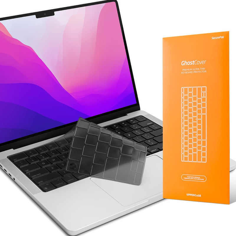UPPERCASE GhostCover® Premium Ultra Thin Keyboard Cover Protector, Compatible with 2021 2022 M1 Pro/Max MacBook Pro 14" 16" (A2442 A2485) and 2022 M2 MacBook Air 13" (A2681), US (ANSI) Layout, Tinted