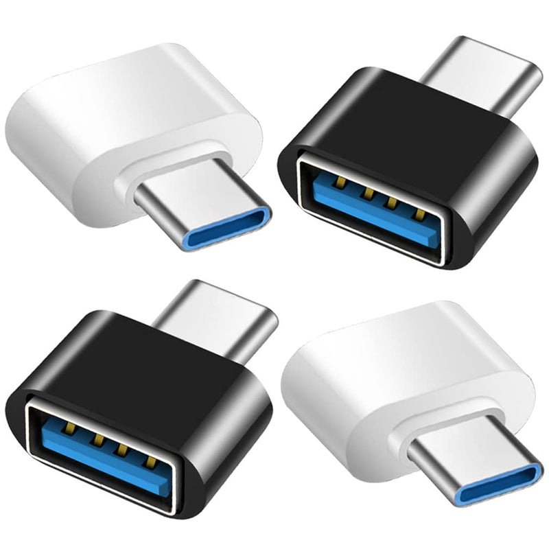 USB C to USB Adapter (4 Pack), USB Female to USB Type-C Male OTG Adapter Compatible with MacBook Pro, Samsung Galaxy, Type-C Phones, Laptops, Tablets and More (2 Black and 2 White)