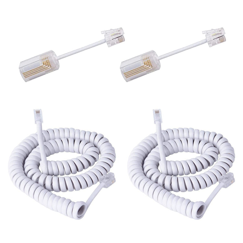 Telephone Handset Cord Detangler 2 Set, 1 Pack Landline Handset Cord Cable (7.5Ft Uncoiled, 1.5 Ft Coiled) and 2 Pack Anti-Tangle Telephone Cord Untangler 360 Degree Rotating Swivel Cord 7.5FT White