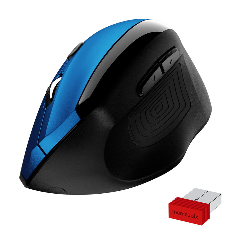memzuoix Ergonomic Mouse Wireless Mouse, 2.4G Large Vertical Mouse Optical Cordless Mice with 800 / 1200 /1600 DPI, Ergonomic Computer Mouse for Laptop, PC, Desktop (for Right Hand ,Blue) Blue