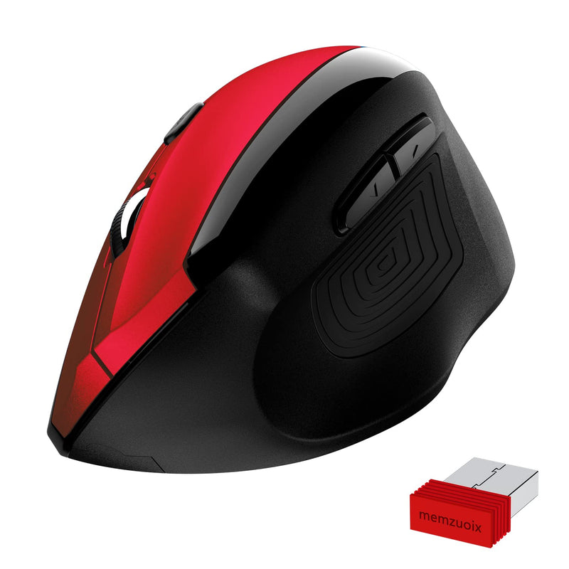memzuoix Ergonomic Mouse Wireless Mouse, 2.4G Large Vertical Mouse USB Optical Cordless Mice with 800 / 1200 /1600 DPI, Ergonomic Computer Mouse for Laptop, PC, Desktop (for Right Hand) Red