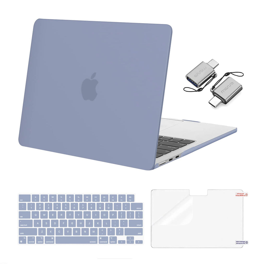 MOSISO Compatible with MacBook Air 13.6 inch Case 2022 Release A2681 M2 Chip with Liquid Retina Display Touch ID, Plastic Hard Case&Keyboard Skin&Screen Protector&Type C Adapter 2 Pack, Lavender Gray