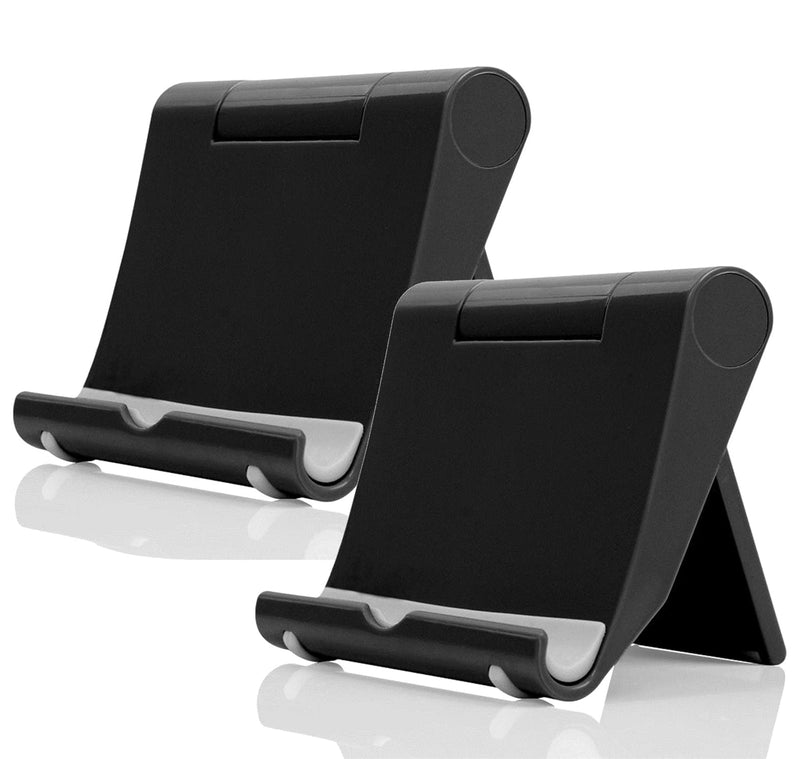 JUSDIQIR Cell Phone Stand for Desk 2 Pack Mobile Phone Holders Desktop Tablet Stand, Foldable Phone Dock Universal Adjustable Tablet Stand for Desk Compatible with Cell Phone Support (Black) Black
