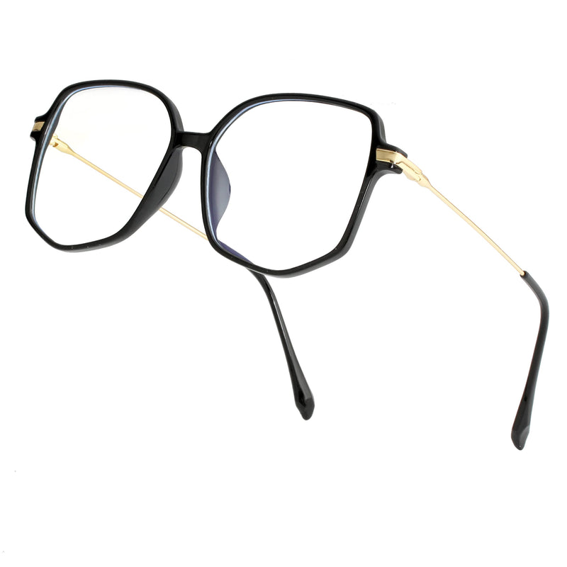 Teumire Oversized Square Blue Light Blocking Glasses for Women Men Ultralight Fashion Nerd Frames Clear Lens Computer Eyewear Black 54 Millimeters